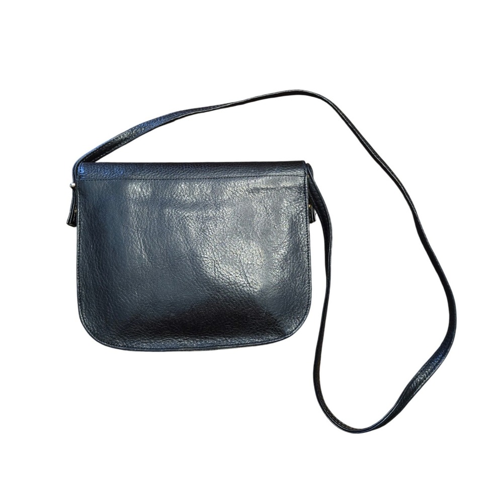 Vintage Black Genuine Leather Crossbody Purse Pebbled Minimalist Classic - Picture 3 of 8